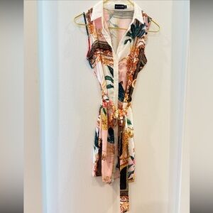 Versace style Pink and White Patterned Dress with Belt